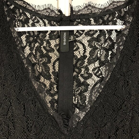 ARITZIA Babaton Tobias Black Lace Short Sleeve V-Neck Dress Sz 4 - Picture 8 of 14